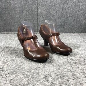 Sofft Womens 8M Brown Leather T Strap Mary Jane Pumps Spool Heel